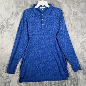 Peter Millar Performance Polo Shirt Mens XL Lyons Micro Camo Blue Long Sleeve